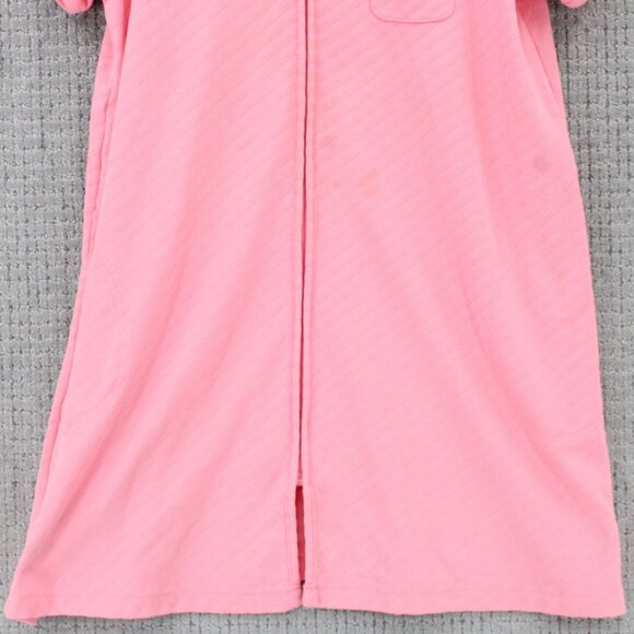 Stan Herman Terry Short Sleeve Zip Short Robe Womens Large L Pink Solid Full Zip - Picture 4 of 10